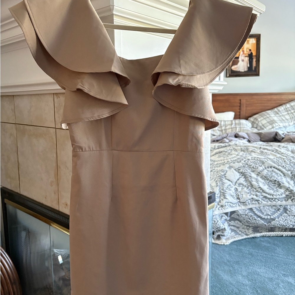 Ice Strapless Tan Dress with Ruffle Detail